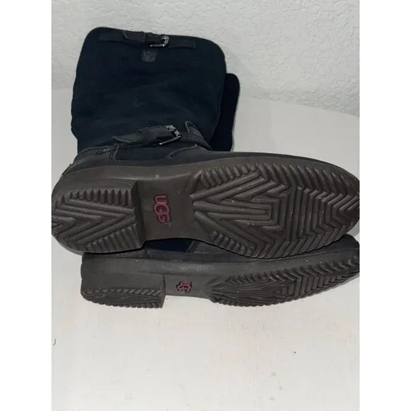 Ugg Womens Waterproof Black Leather Calf-High Boots With Buckles & Zippers Size - Picture 8 of 10